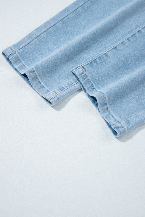 High Rise Barrel Leg Relaxed Fit Utility Patch Pocket Stretch Jeans